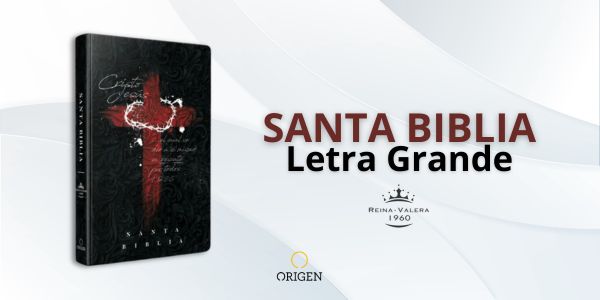 Biblia RVR 1960 letra grande tamaño manual, tapa dura cruz con corona