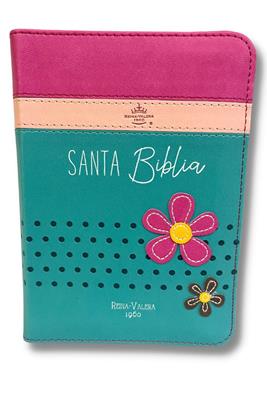 Biblia RVR60 025 cz PJR Primor Fucsia/Rosa/Turquesa con flores