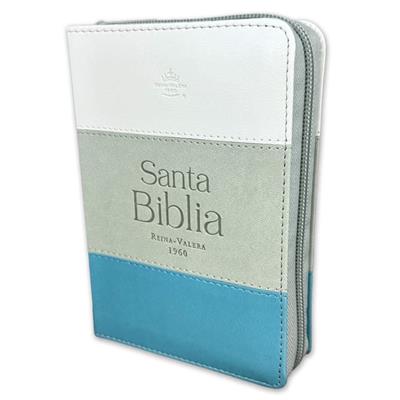Biblia RVR60/025czti/Tricolor Blanco/gris/turquesa/Imitación piel alta calidad