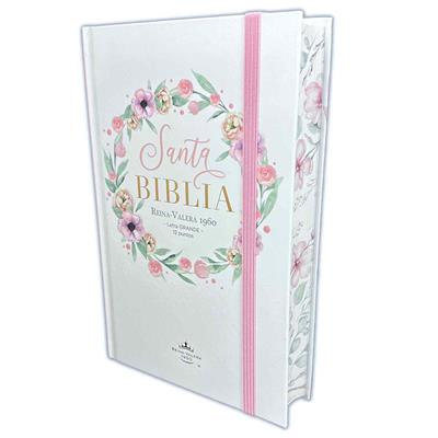 Biblia RVR60/Manual/Letra Grande/Tapa Dura/Elástico/Canto/Flores Rosa