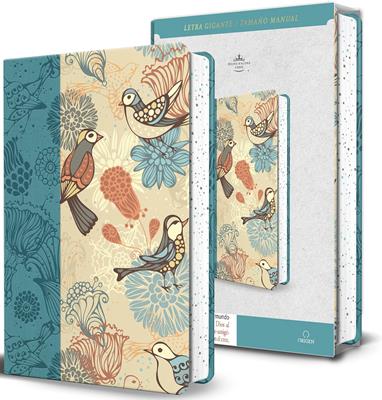 Biblia RVR60 Azul Con Pájaros/ Letra Gigante Imitación Piel/ Canto Pintado