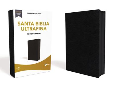 RVR60 Santa Biblia Ultrafina Letra Grande, Piel Fabricada Negro con cierre