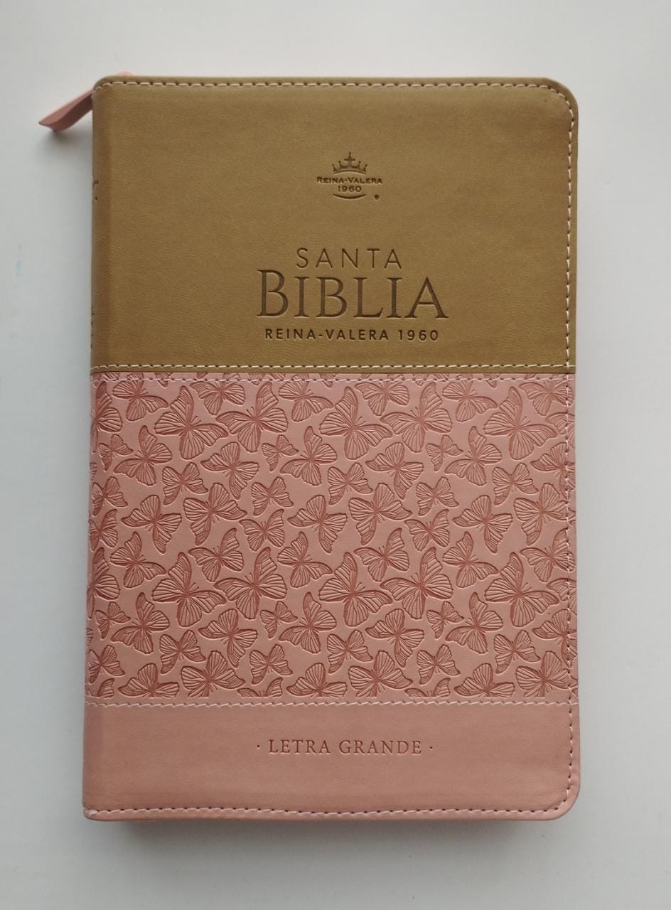 Biblia RV60 PU Rosa/Cafe Con Cierre Y Canto Plateado