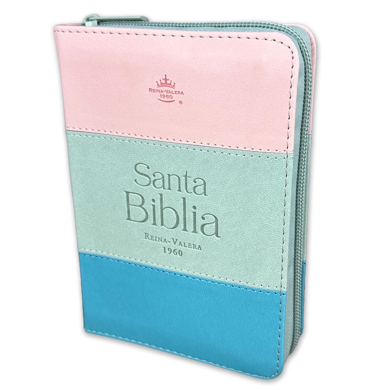 Biblia RVR60/025czti/Tricolor Rosa/Blanco/Turquesa/Imitacion Piel Alta Calidad