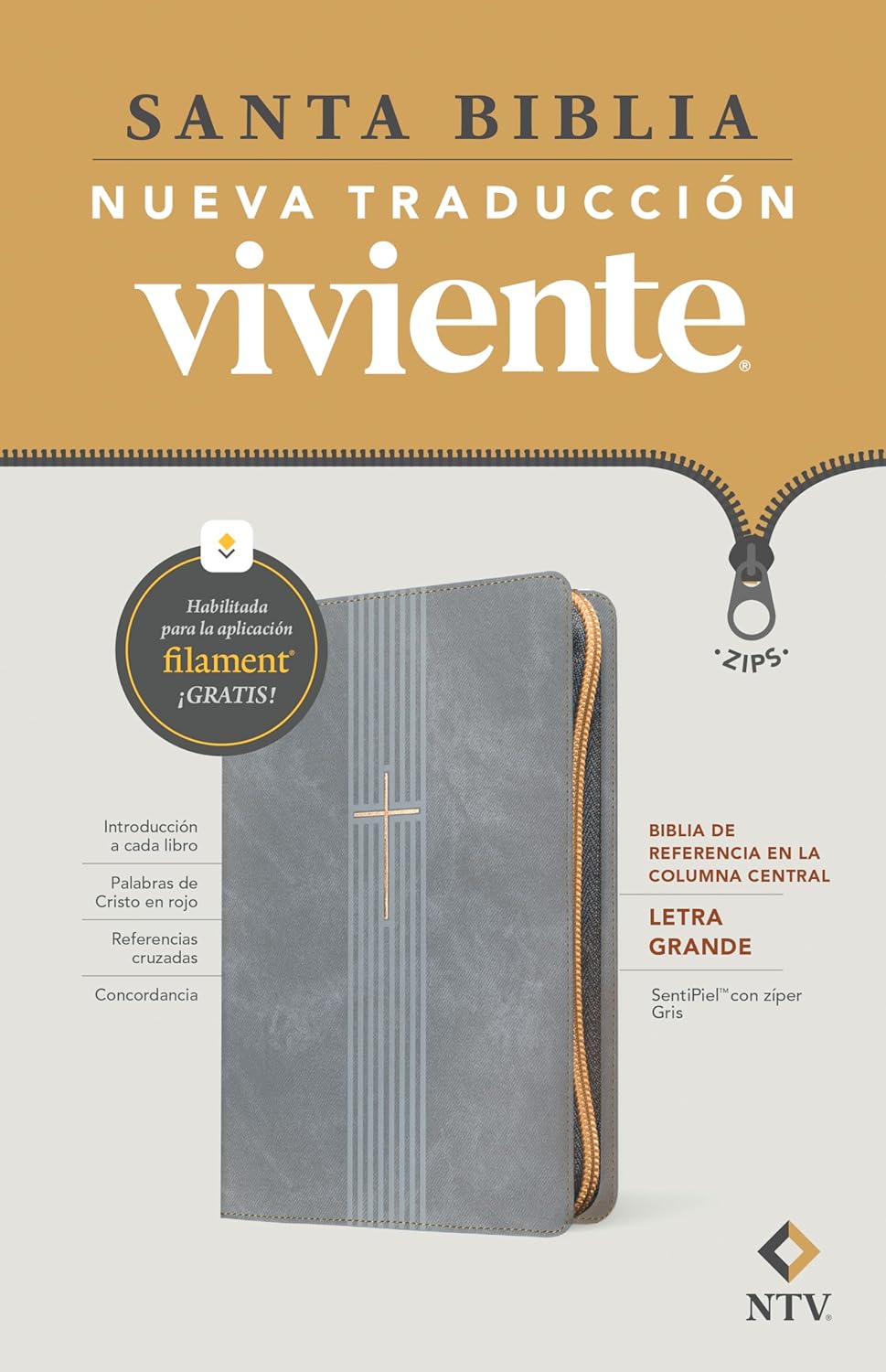Biblia NTV Referencia En Columna/ Gris Cierre/ L.G con Filament