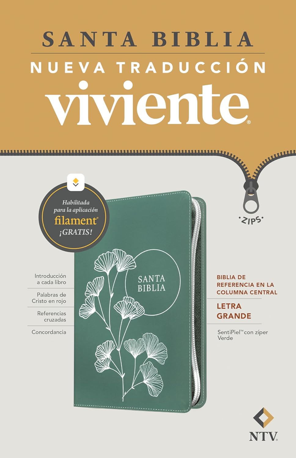 Biblia NTV Referencia En Columna/ Verde Cierre/ L.G con Filament